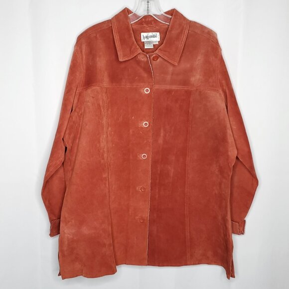 Womens Suede Shirt Jacket 1X Burnt Orange Boho Hippie Barn Chore Shacket Y2K - Picture 1 of 13